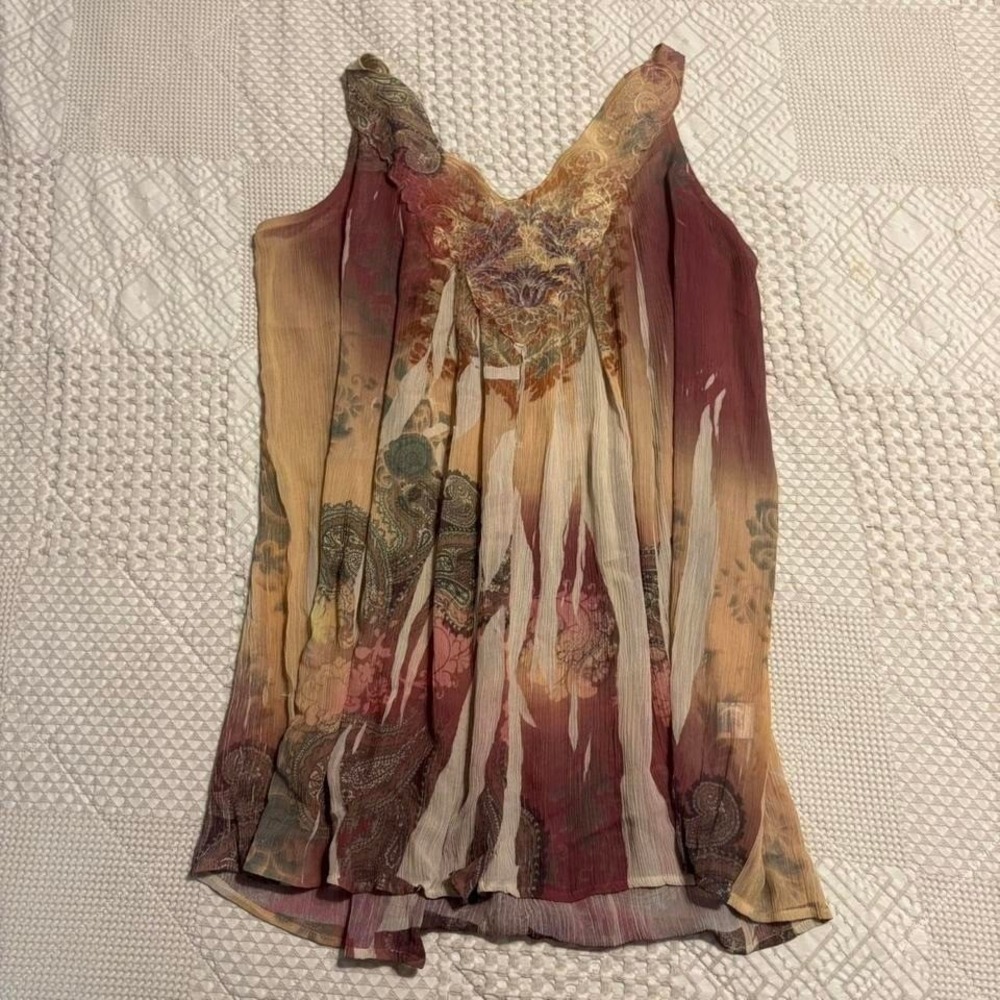 Y2K Boho Flowy Cut Lacey Blouse, Large